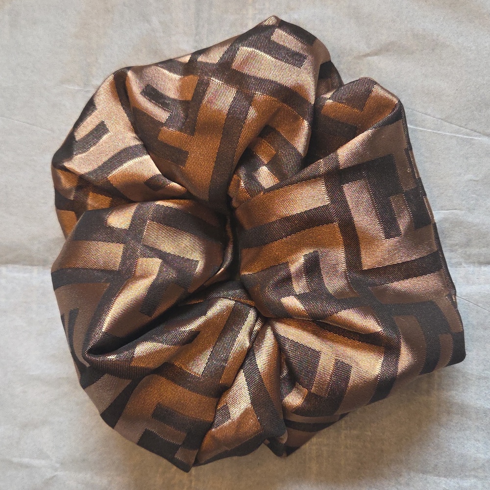 Brown Geometric Hair Scrunchie
